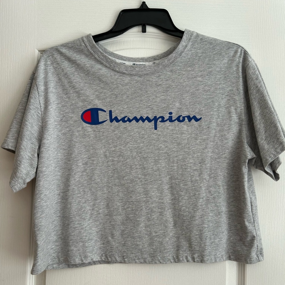 Champion Heather Gray T-Shirt with Blue Logo